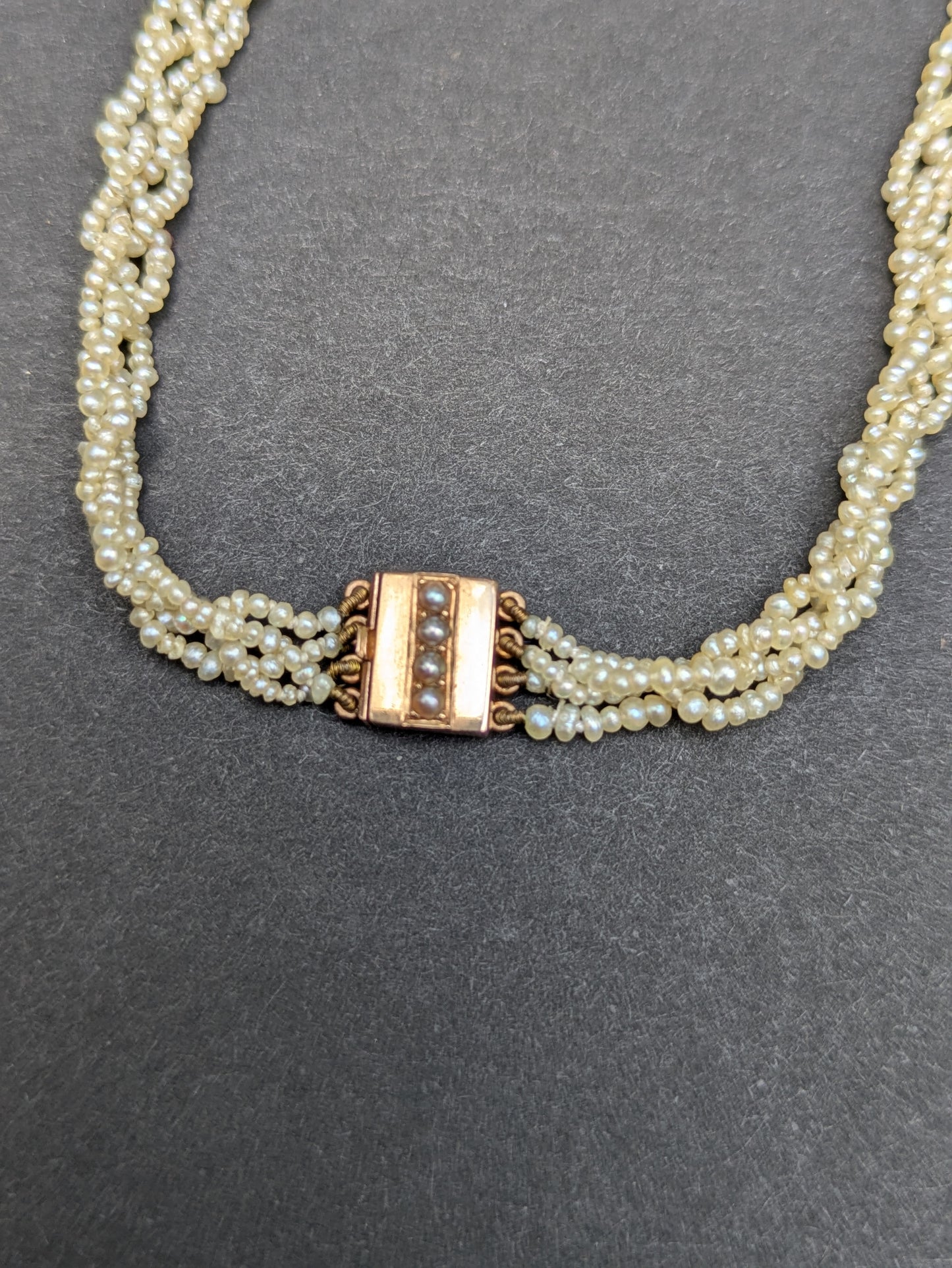 1885 Braided Seed Pearl Necklace with Gold and Pearl Clasp
