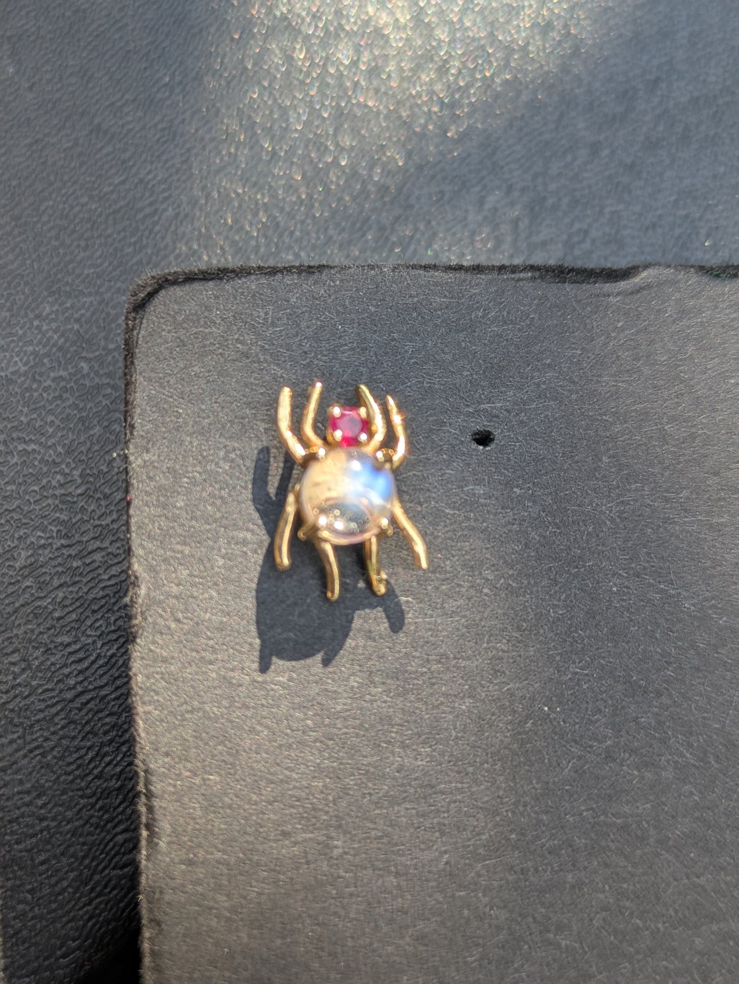 14kt Moonstone and Ruby Spider Pin