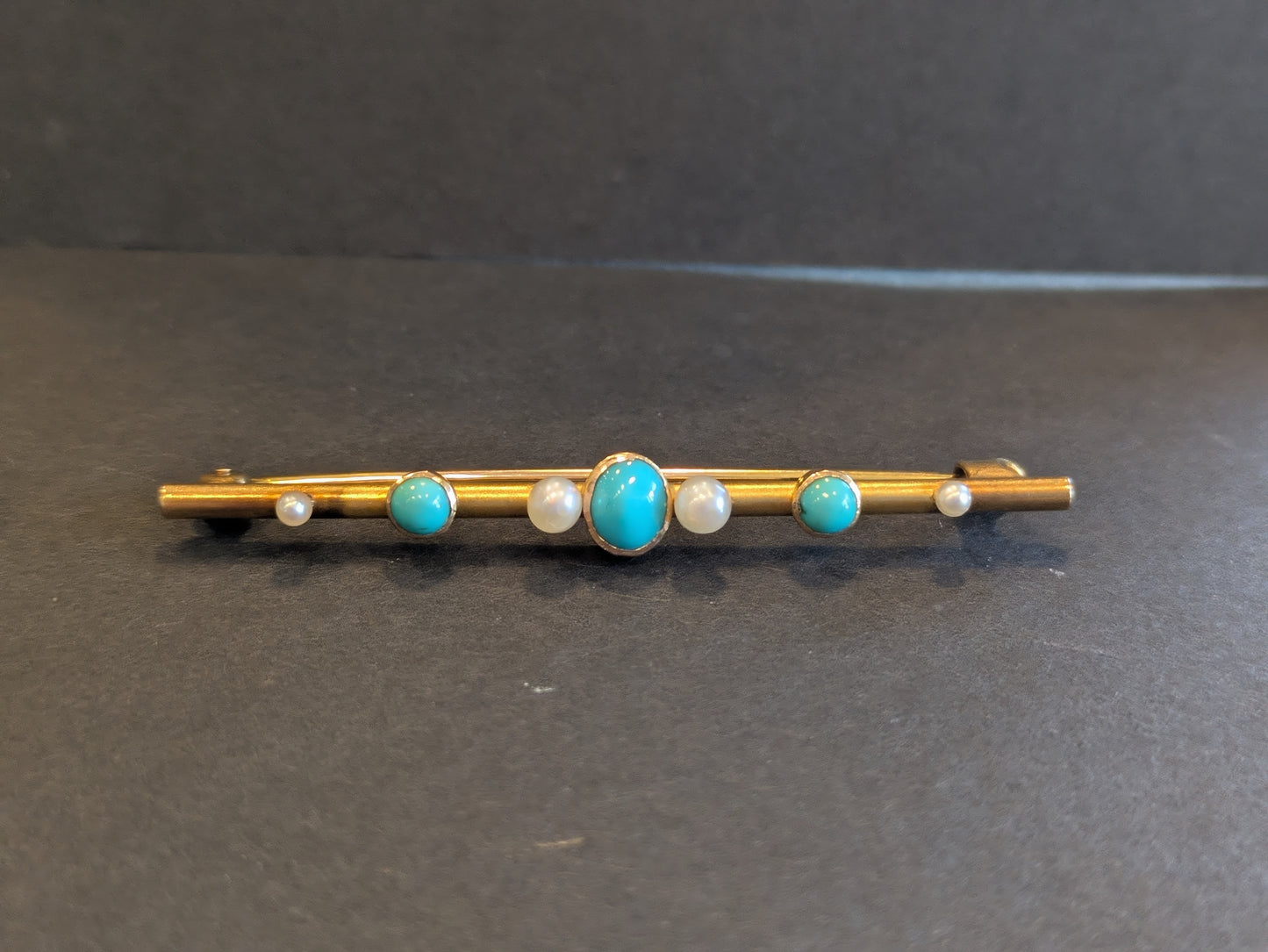 14kt Turquoise and Pearl Bar Pin