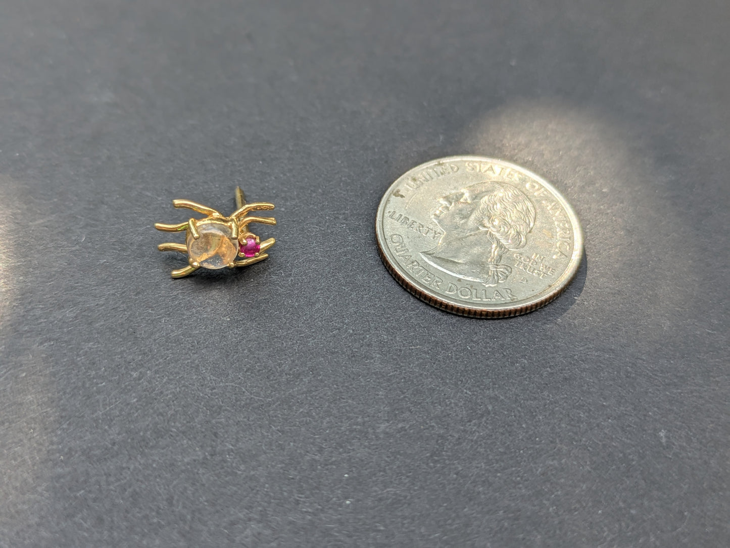 14kt Moonstone and Ruby Spider Pin