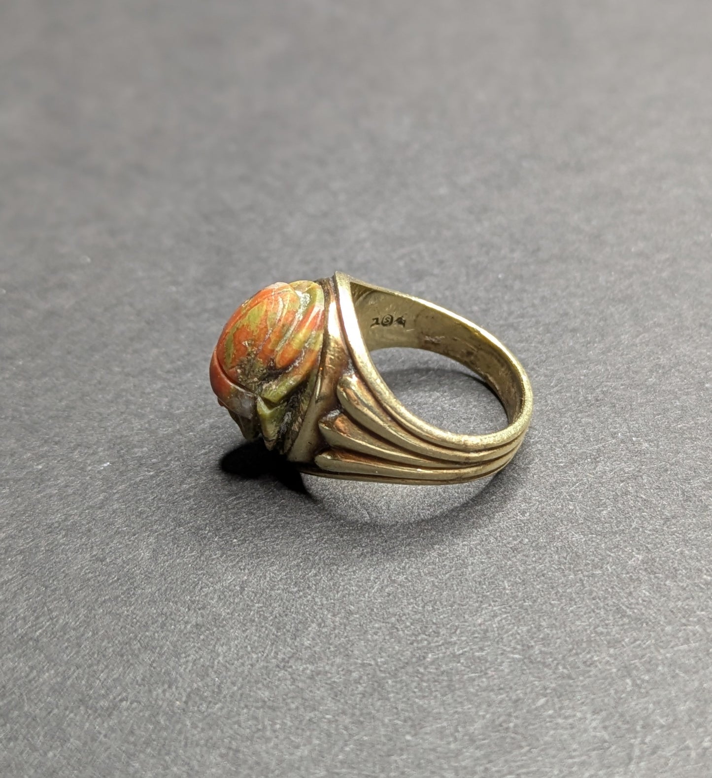 14kt Art Deco Carved Scarab Pinkie Ring
