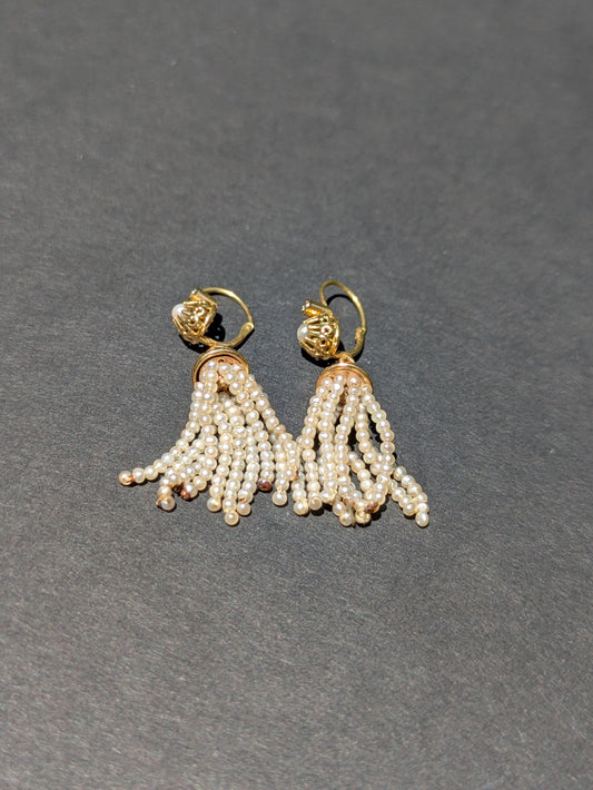 18k Pearl Dourmouse Earrings Tassel with Diamond