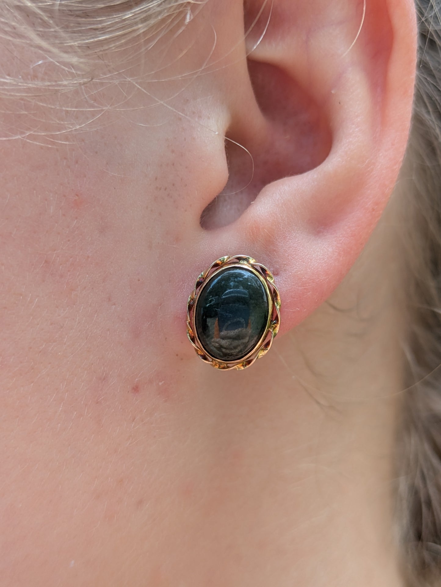 1940's 14kt Oval Jade Earrings