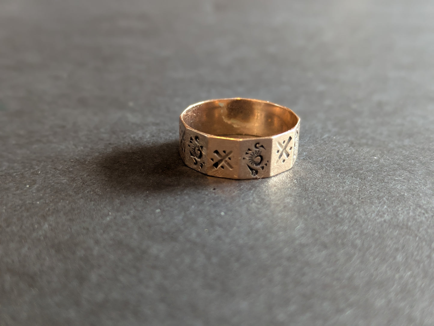 10k Rose Gold Cigar Band with Beveled Sides and Hand Engraving