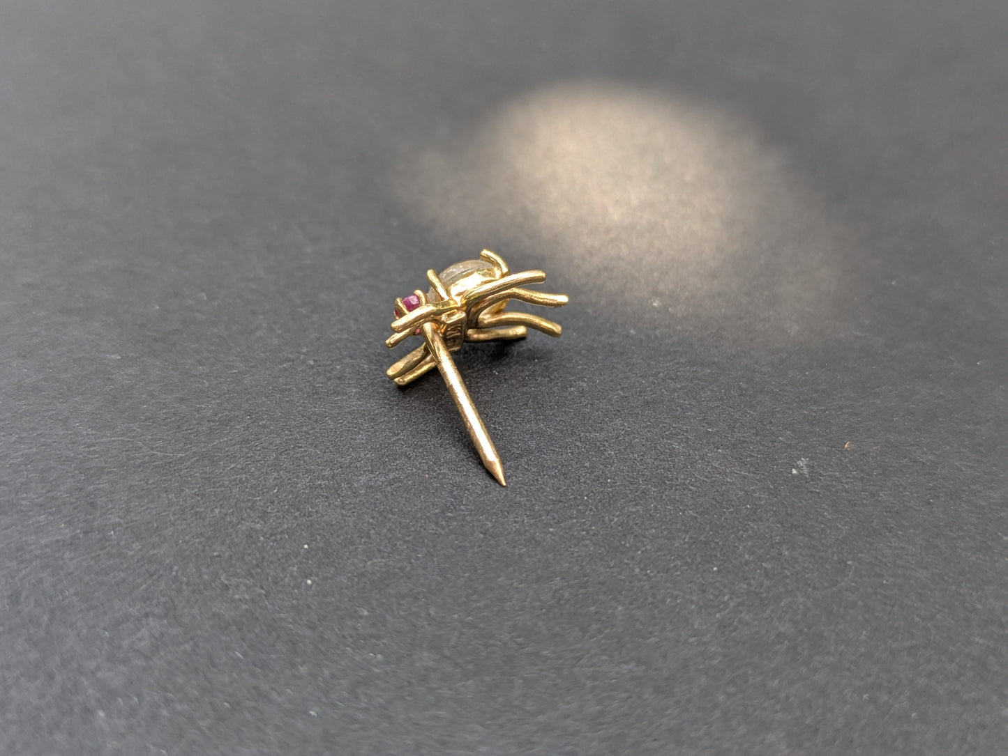 14kt Moonstone and Ruby Spider Pin