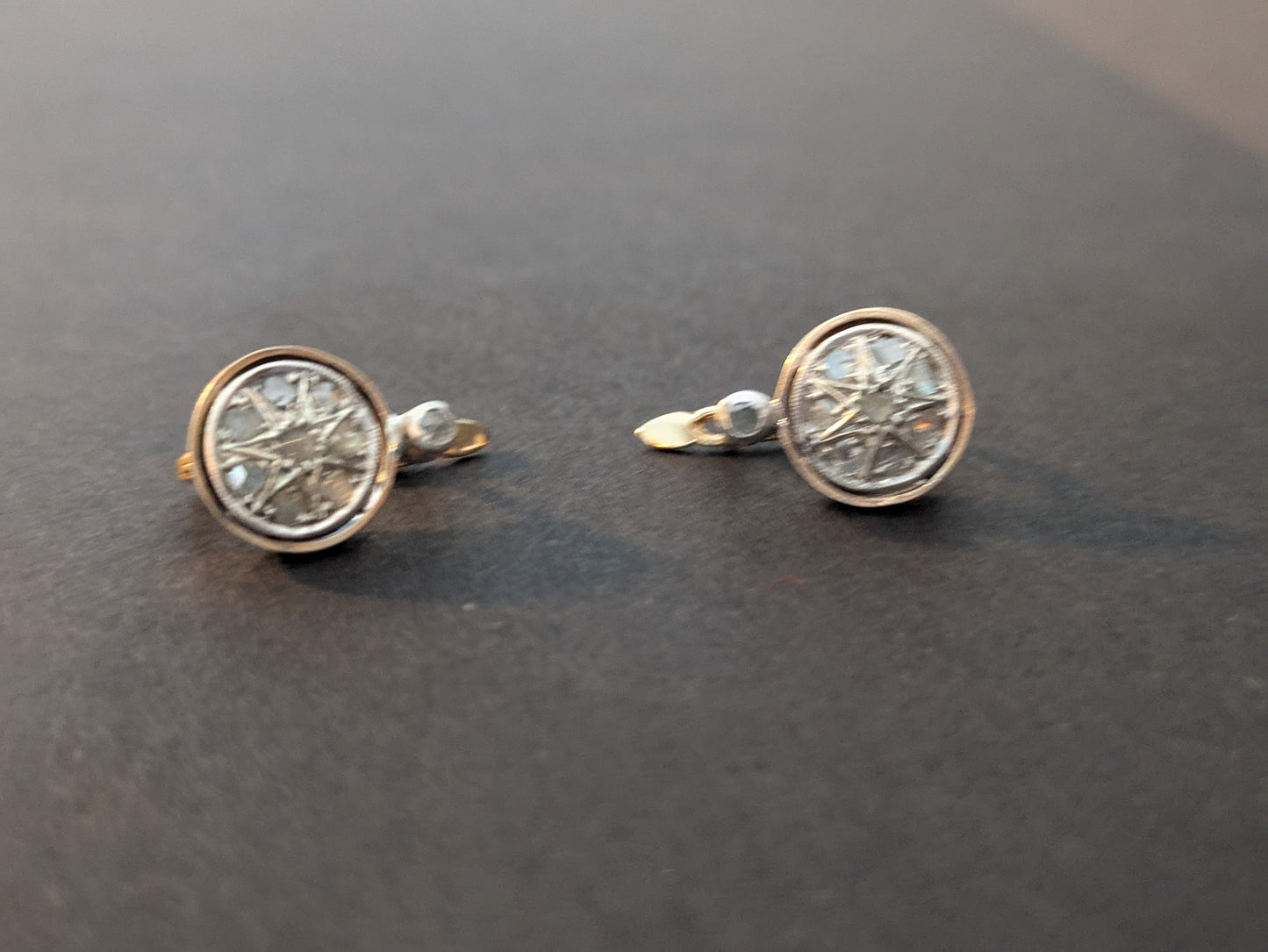 14kt East European leverback Diamond Earrings