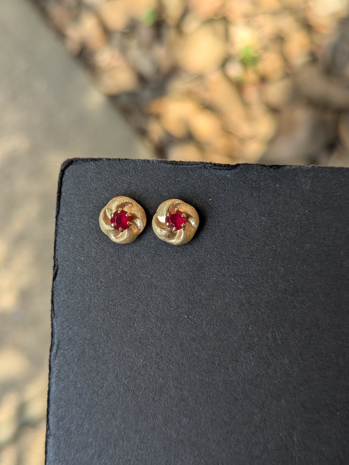 1950's 14kt Ruby Flower Stud Earrings