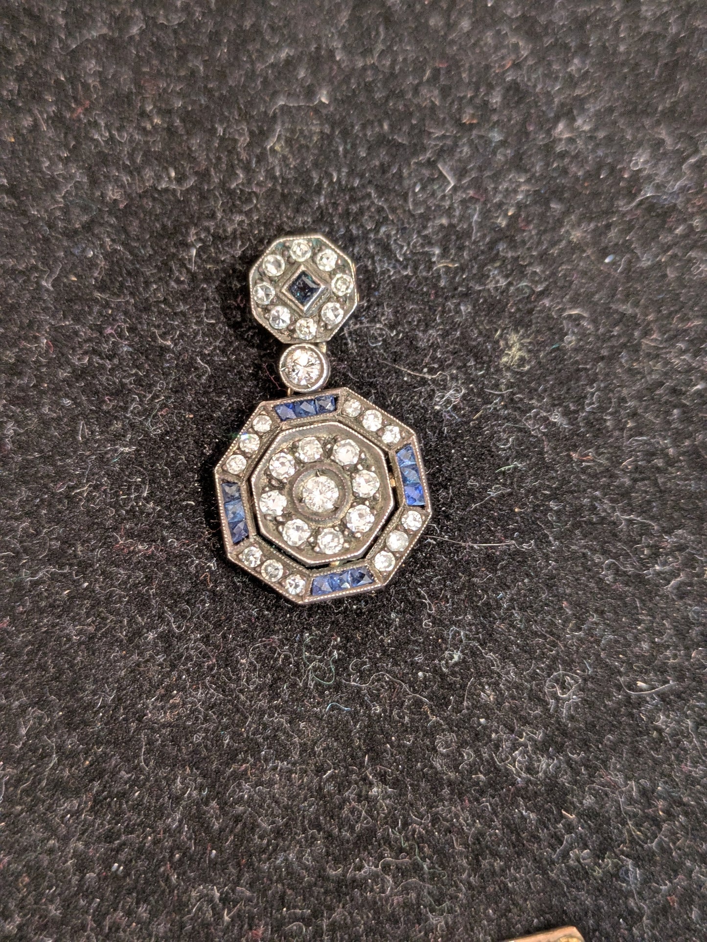 Sapphire and Diamond 14kt and Silver Art Deco Pendant