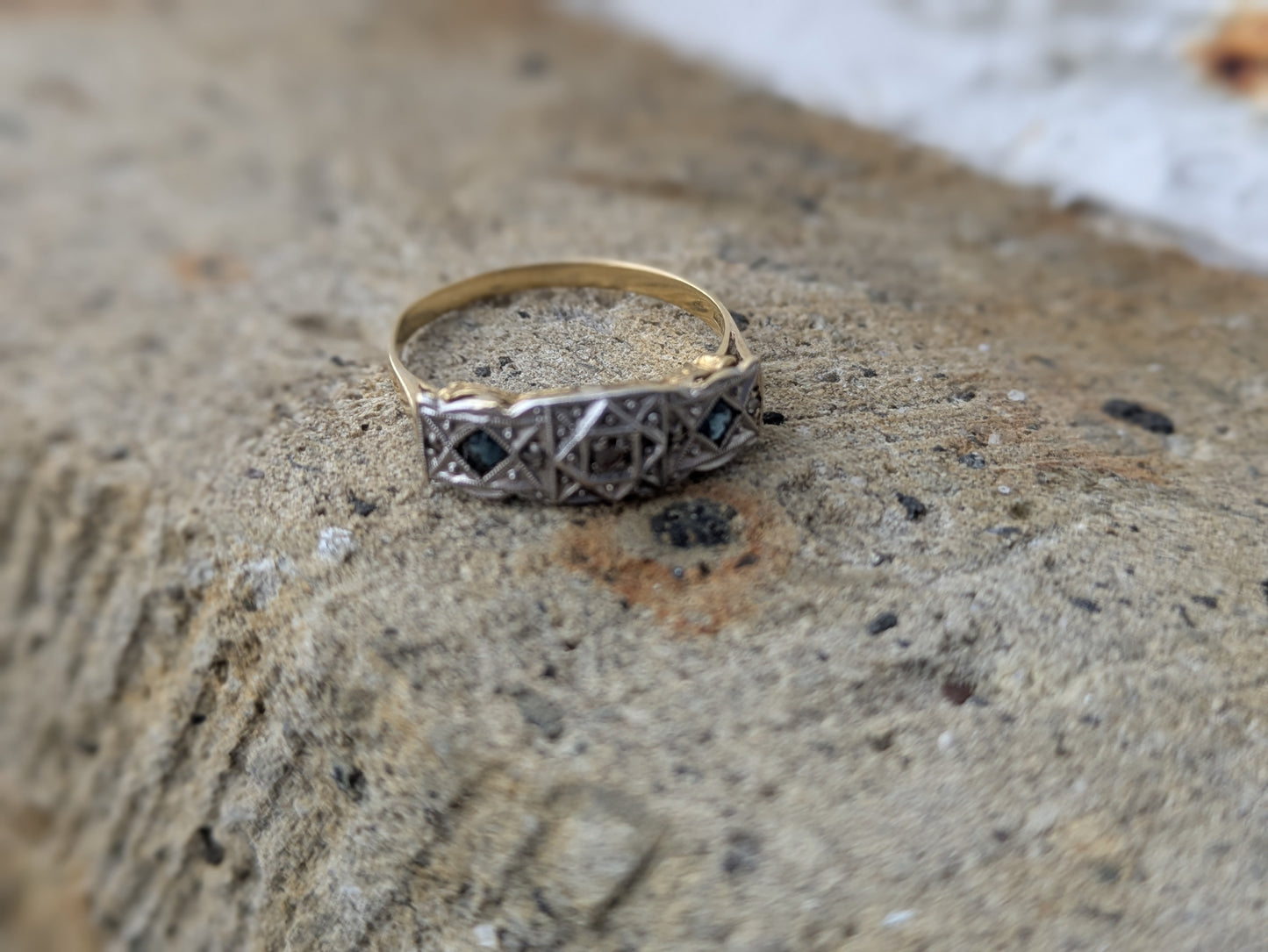 Edwardian 18kt and Platinium Mine Cut and Sapphire Ring