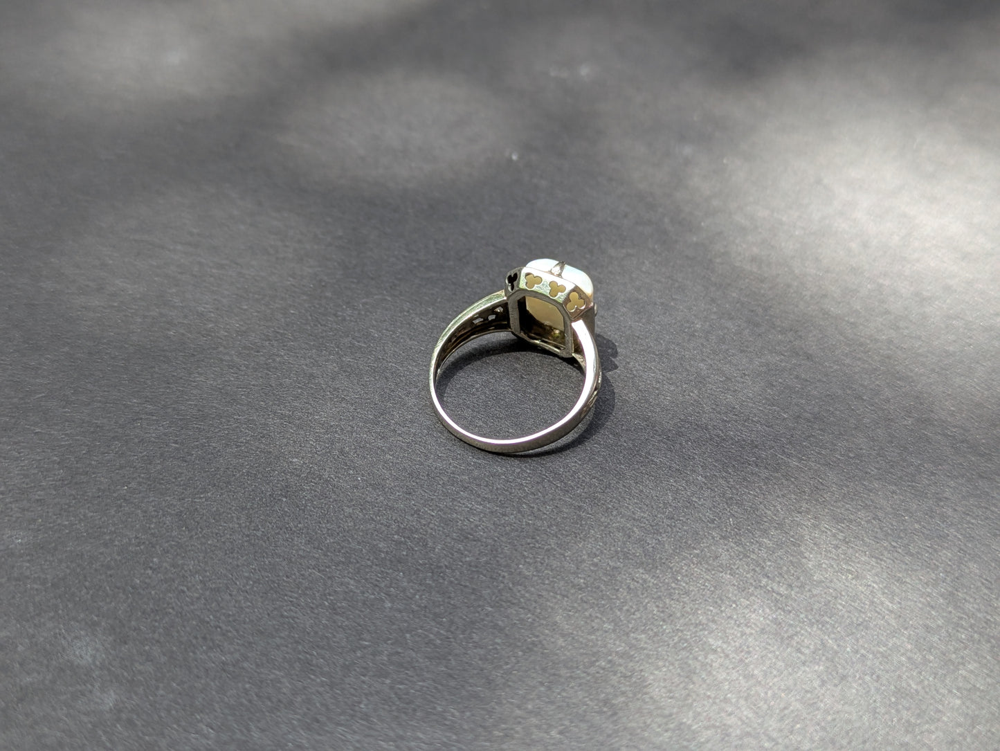 14kt White Gold Filigree Ring with Elongated Cushion Cut Opal