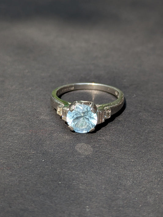 Platinum and Aquamarine Diamond Ring