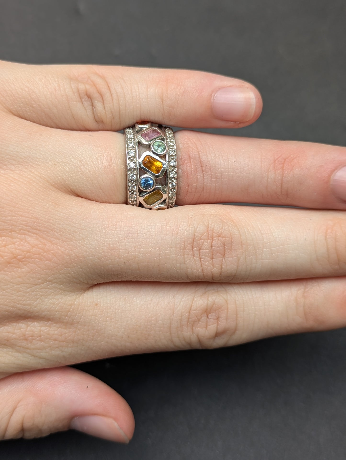 Sonia B-Estate Wide White Gold Band set with Gemstones