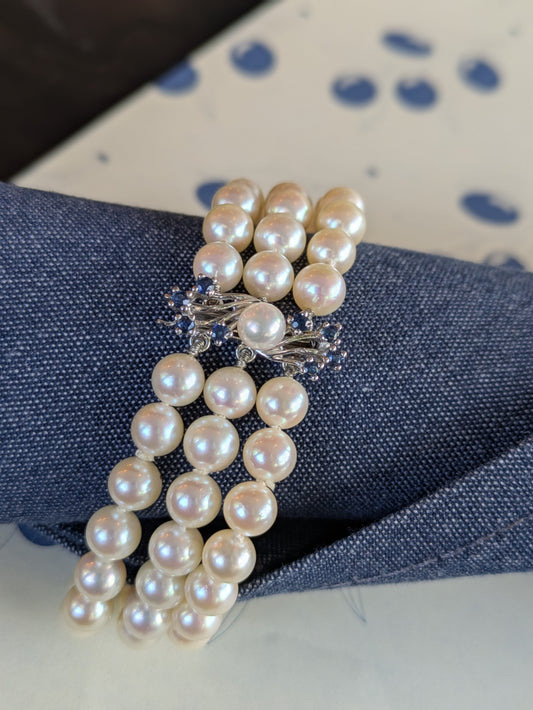 14k White Gold and Sapphire Pearl Bracelet