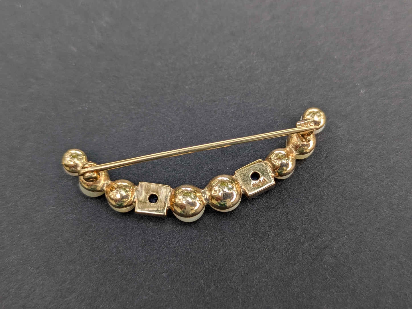 14kt Pearl and Sapphire Cresent Brooch