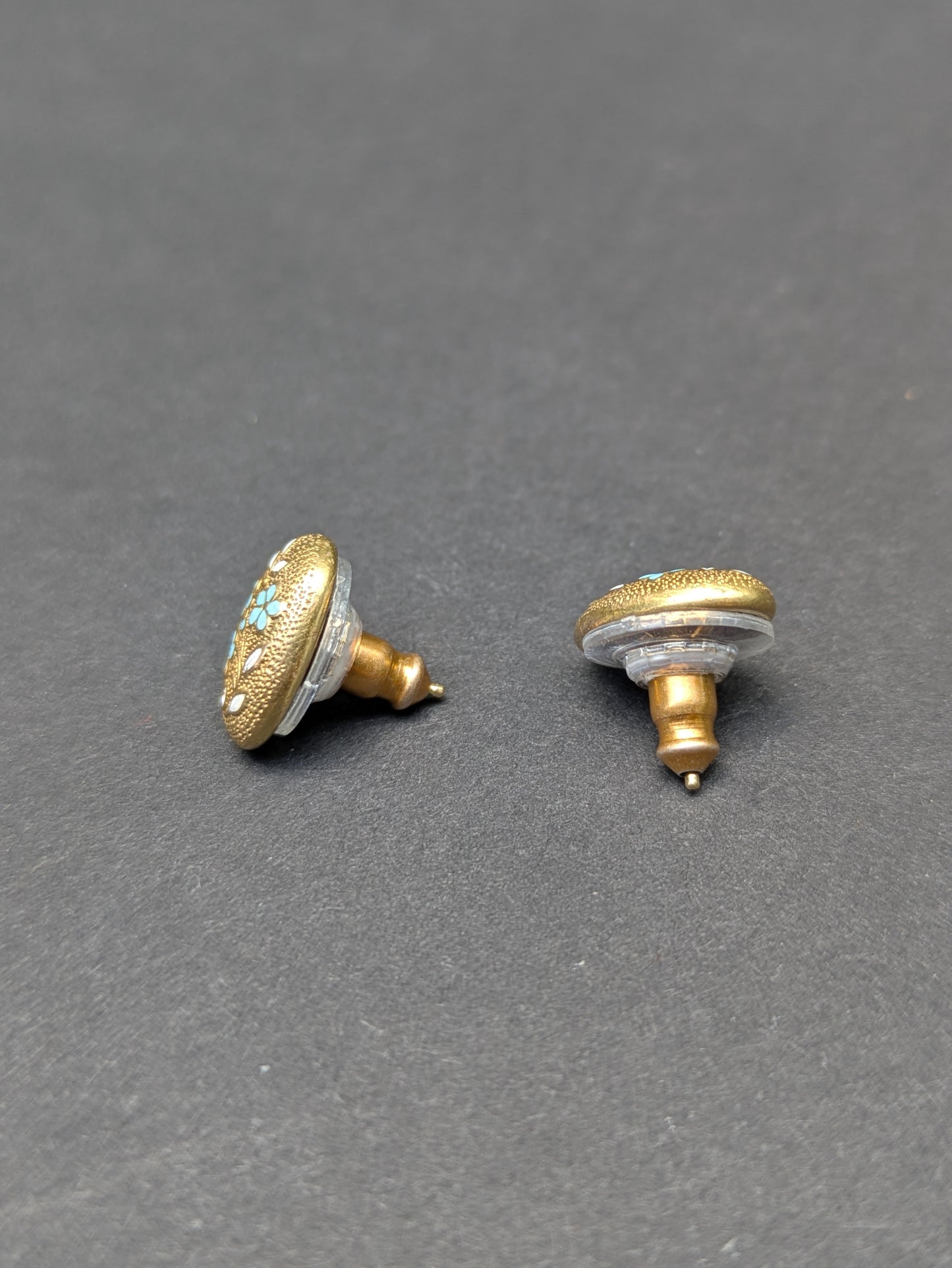 14k Repousse and Enamel Floral Stud Earrings