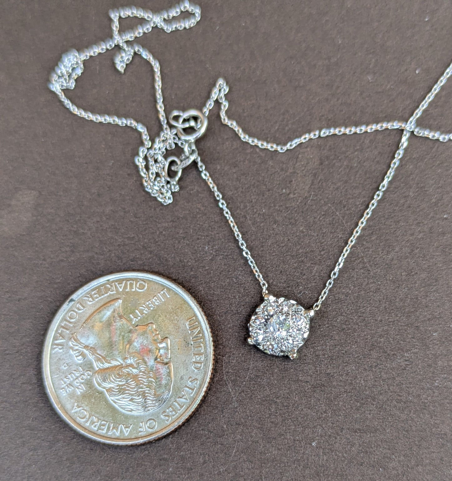 14kt White Gold Diamond Cluster Necklace- Old European Cut