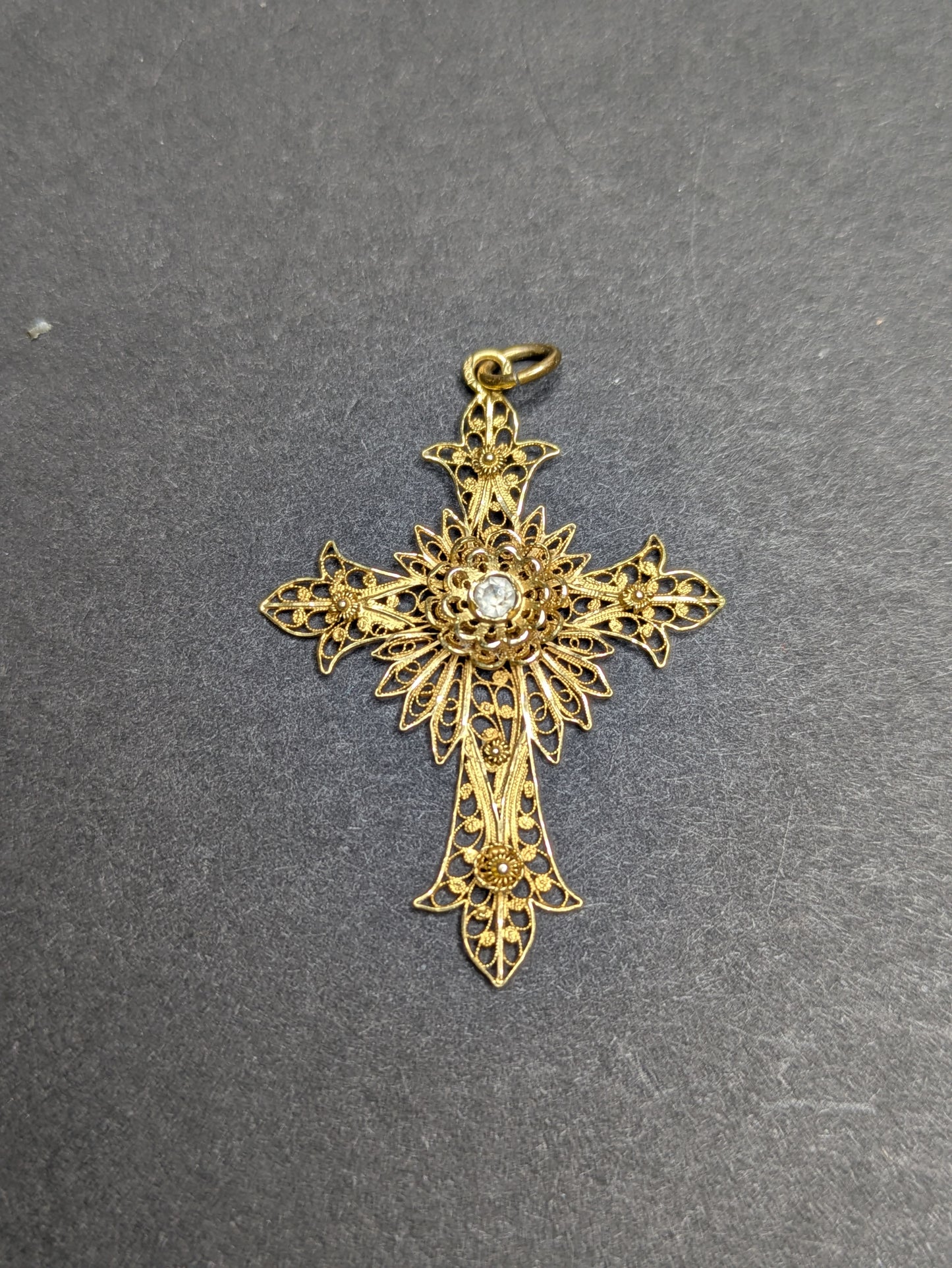 14kt Dutch Filigree Cross with Rose Cut Diamond