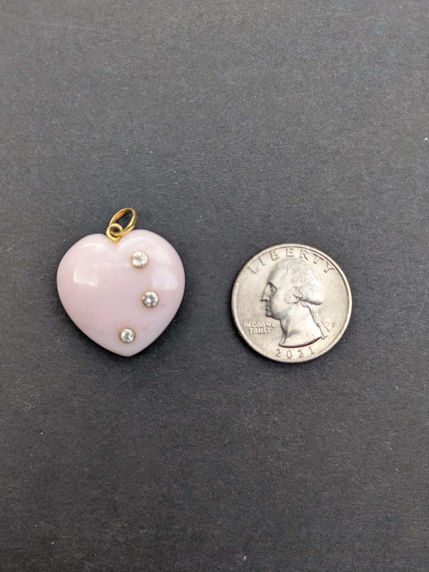 Large Pink Quartz and Diamond Heart Pendant