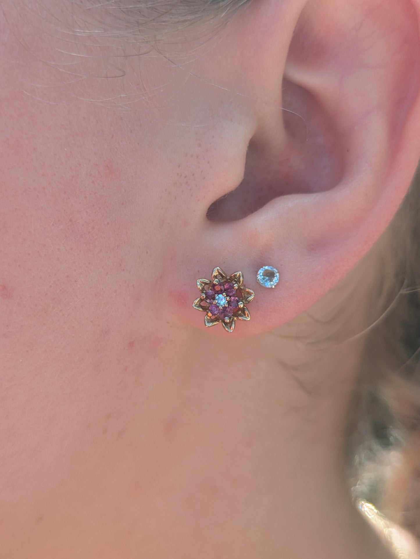14kt Ruby and Diamond Flower Stud Earrings