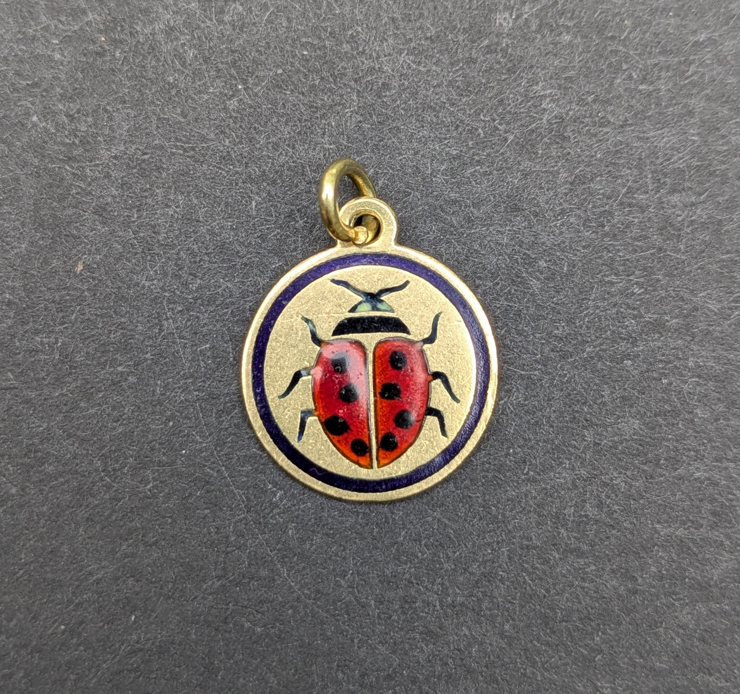 18kt Disc Ladybug Red and Black Enamel Charm
