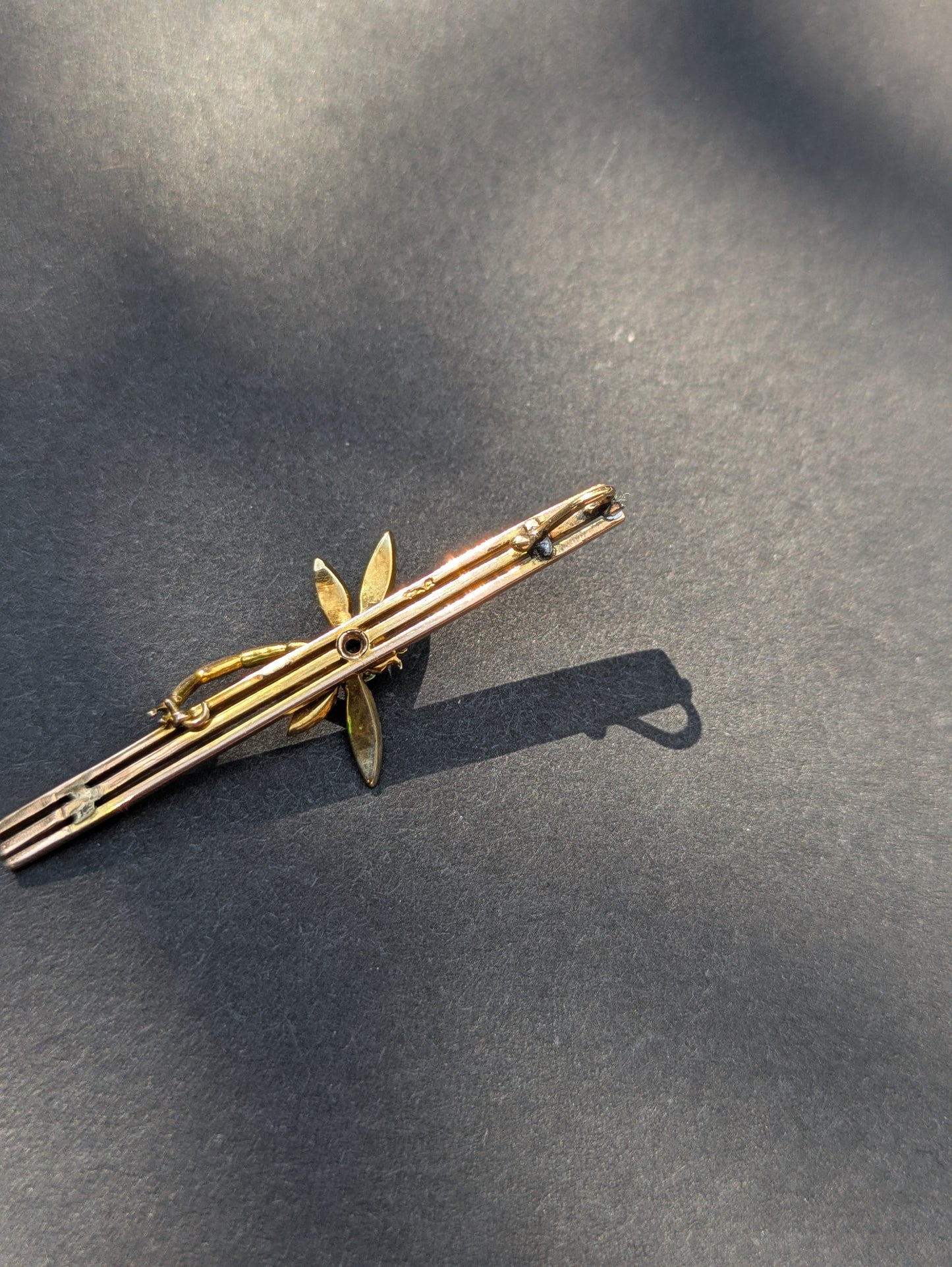 14kt Seed Pearl and Peridot Dragonfly Pendant