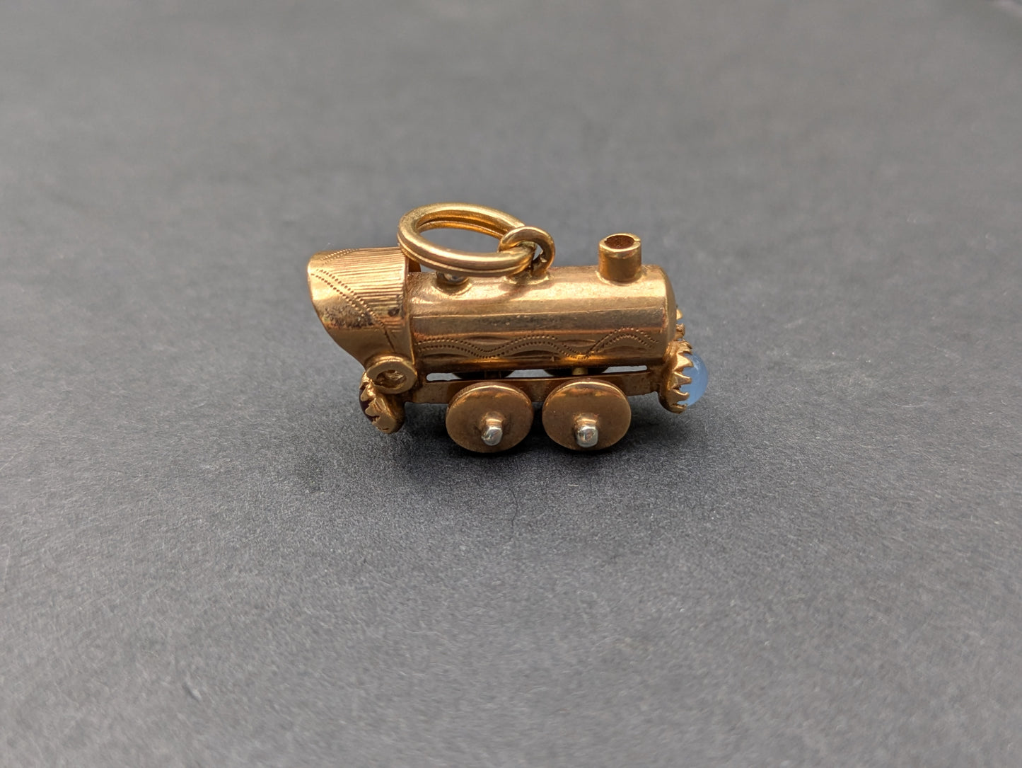 14kt Train Car Charm with Moonstone and Garnet