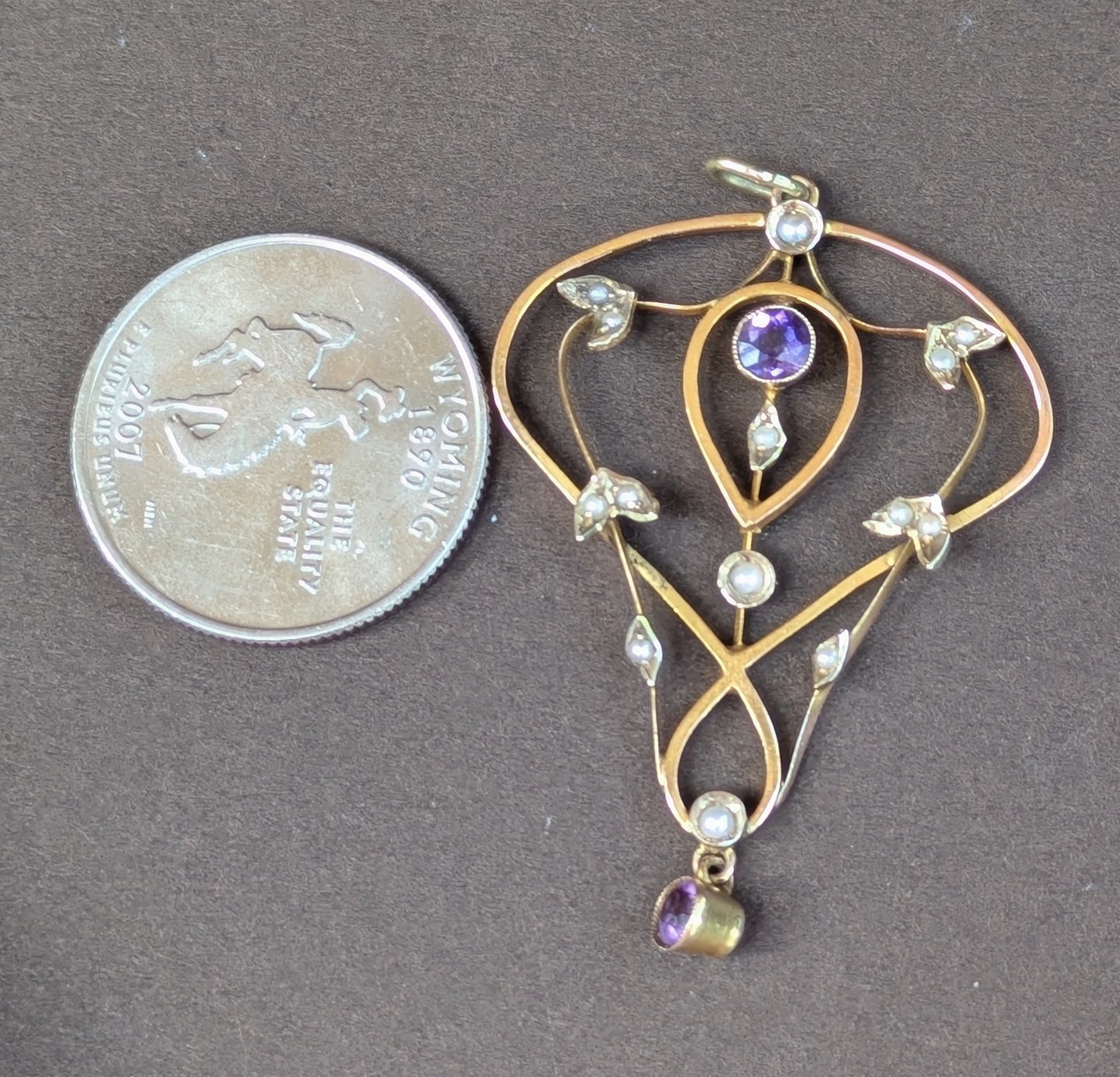 Large 9k Edwardian Pearl and Amethyst Pendant