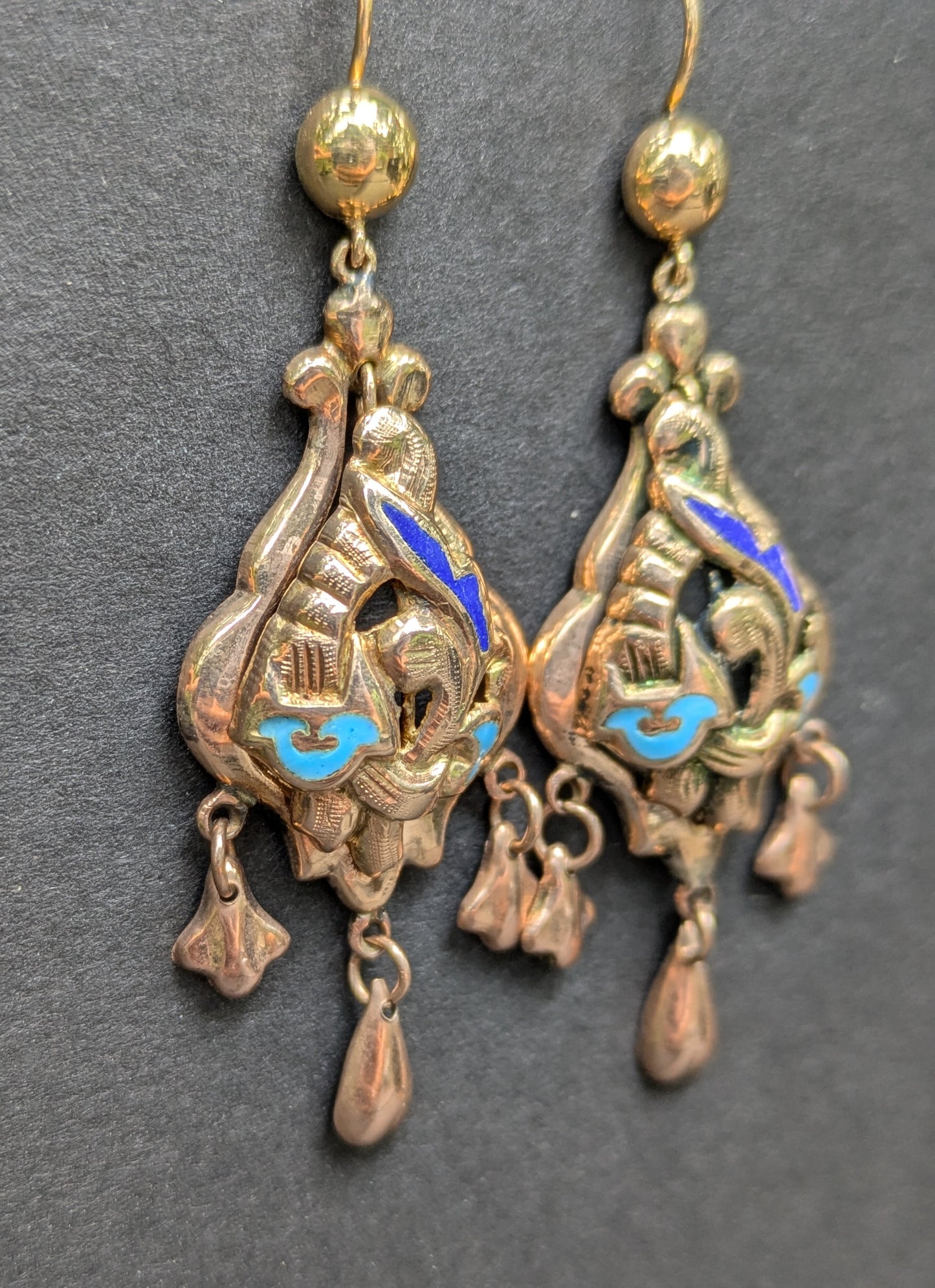 Fantastic Late 1800's Blue Enamel Earrings