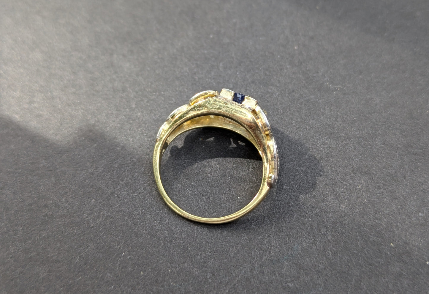 Platinum, 18k, Diamond and Sapphire Ring with Bow Details
