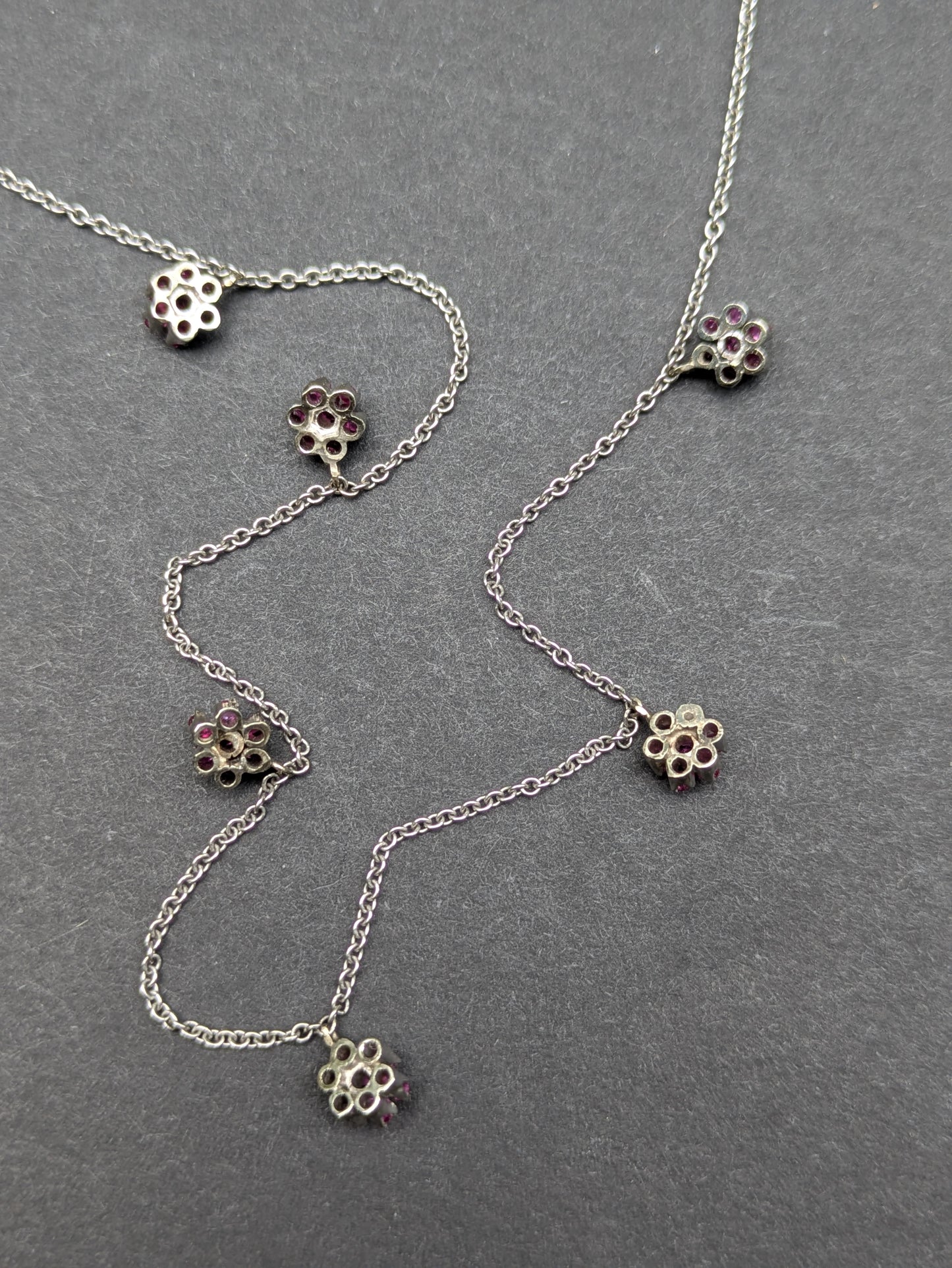 14k White Gold Ruby Flower Necklace Converted from Brooch