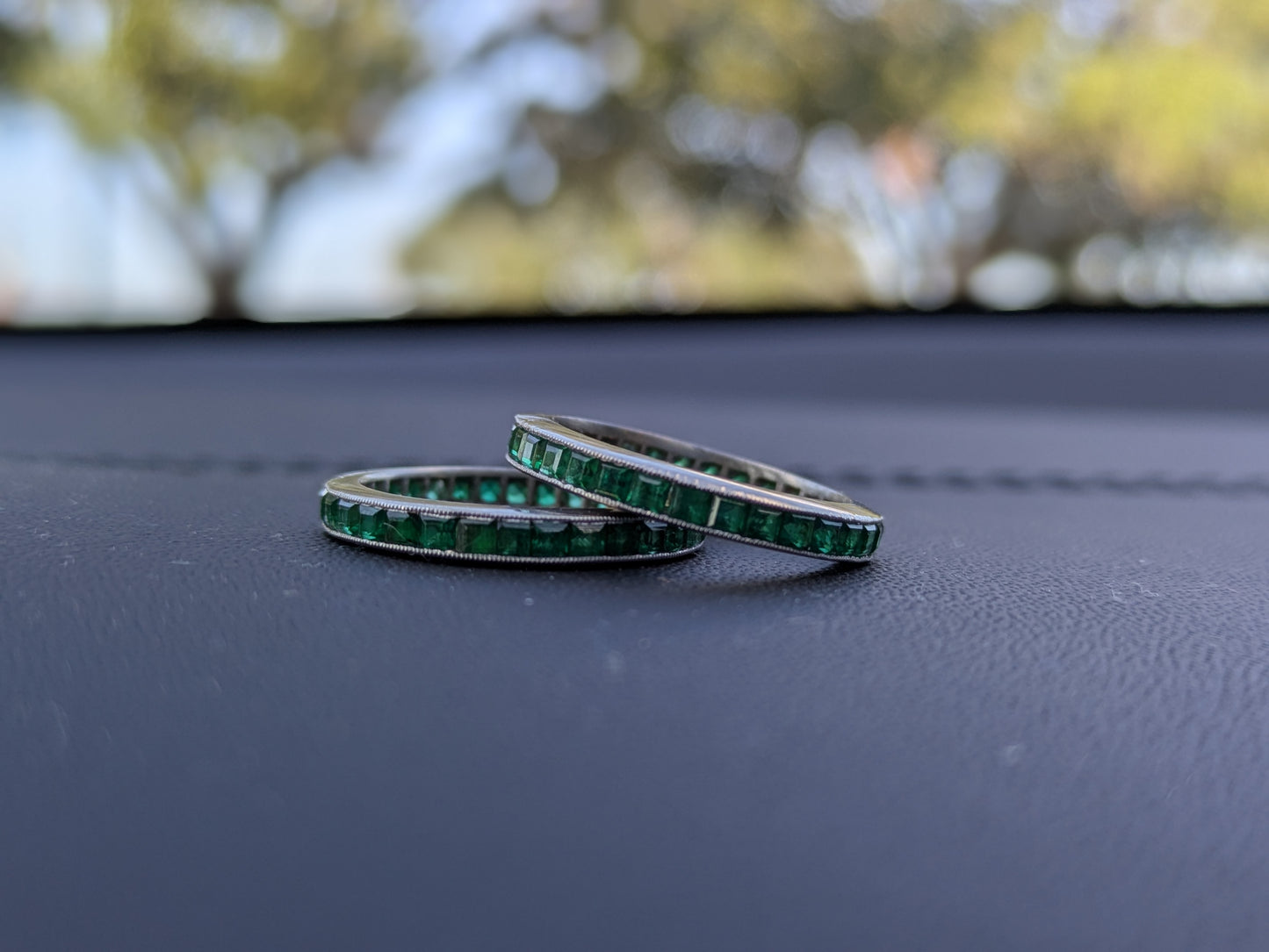 14k White Gold Pair of Emerald Eternity Bands