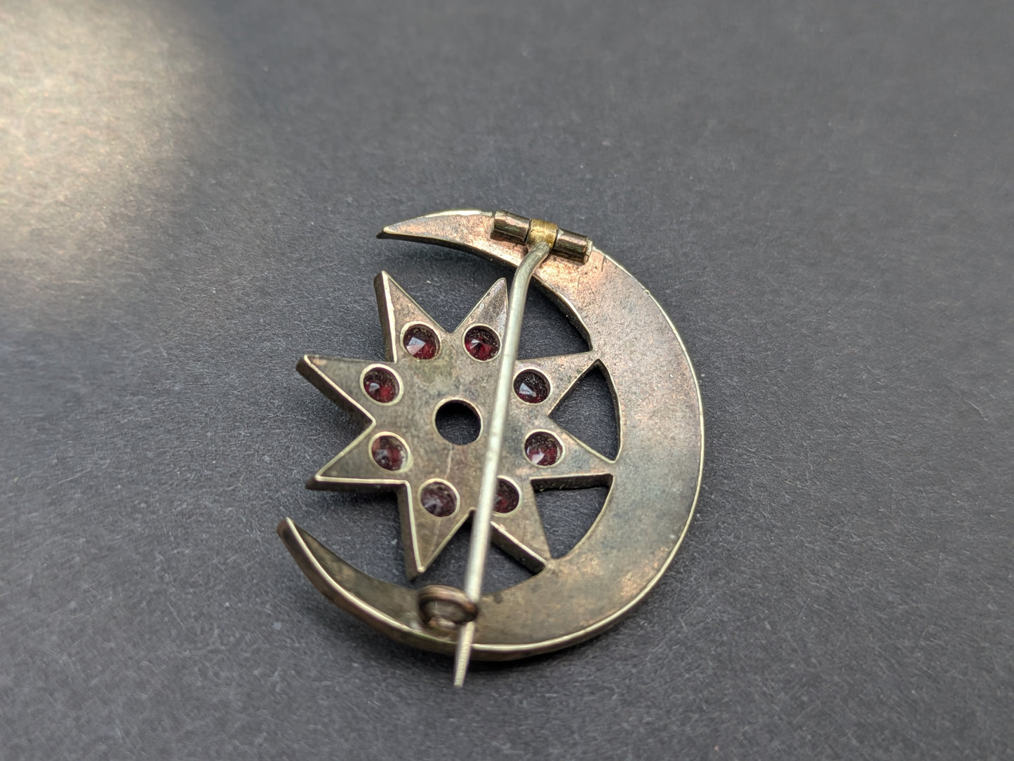 Bohemian Garnet Crescent and Star Brooch