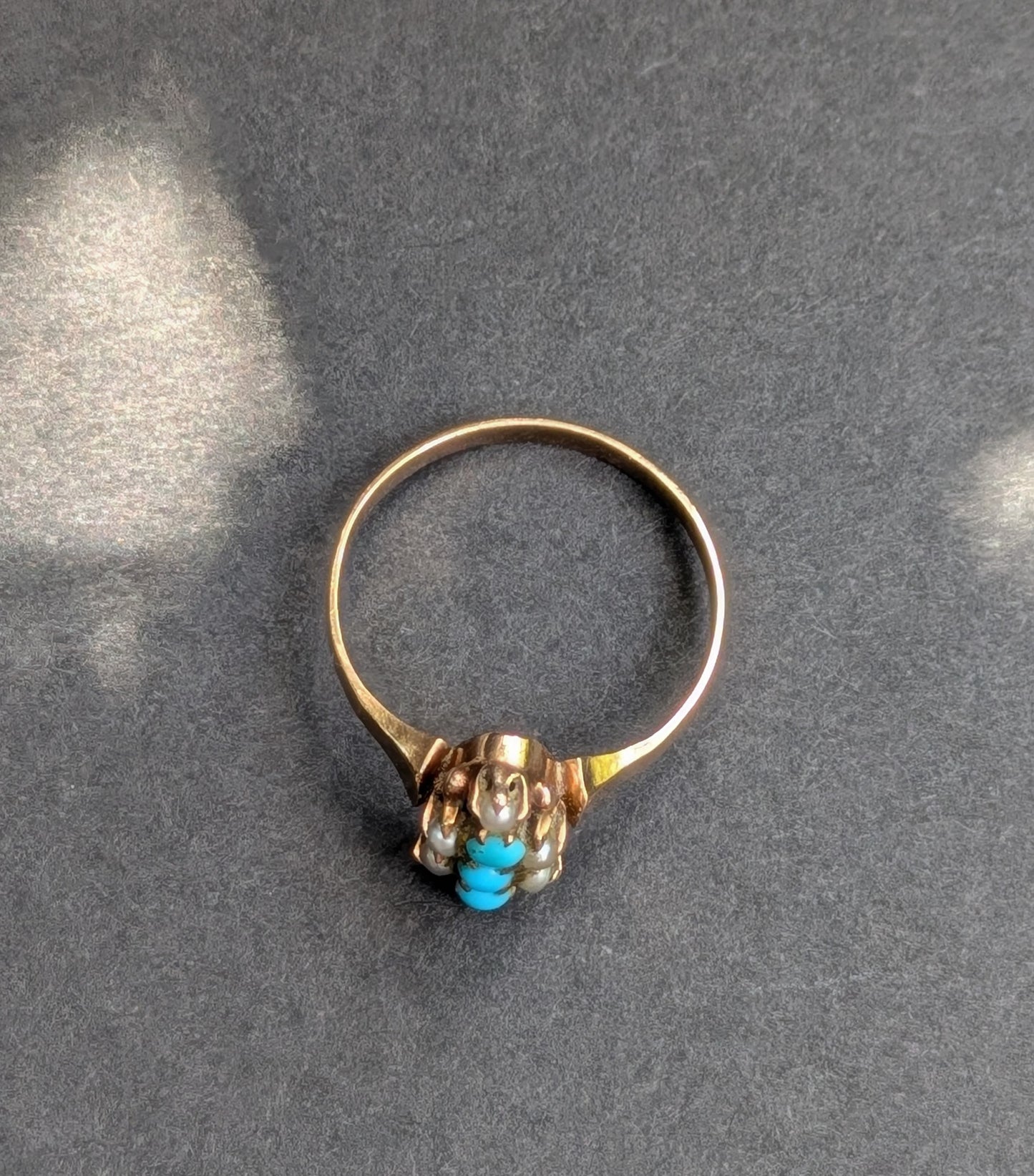 12kt Rose Gold Pearl Turqoise Victorian Era Ring