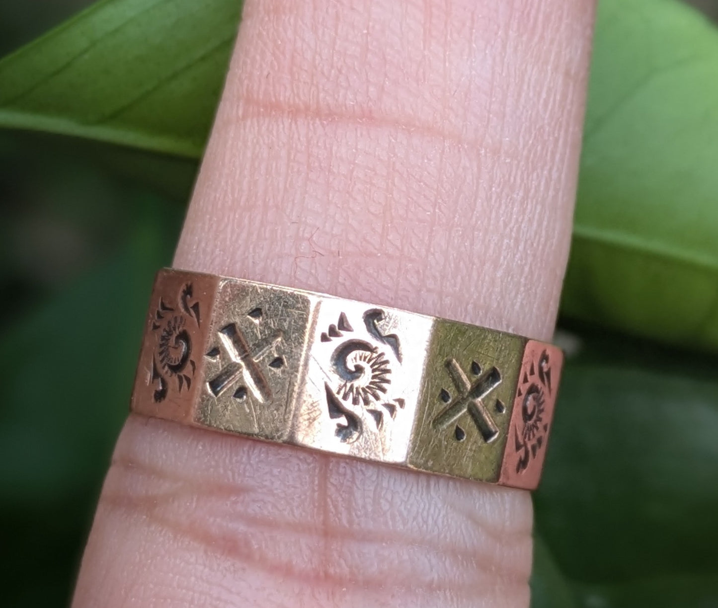 10k Rose Gold Cigar Band with Beveled Sides and Hand Engraving