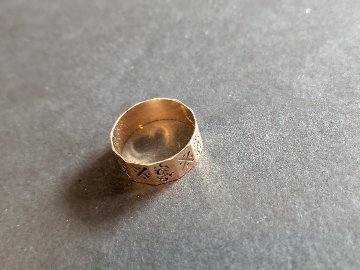 10k Rose Gold Cigar Band with Beveled Sides and Hand Engraving