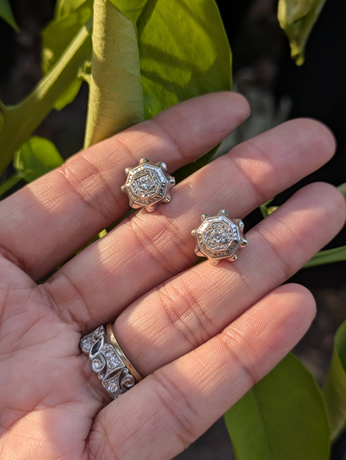 14k White Gold Diamond Stud Earrings