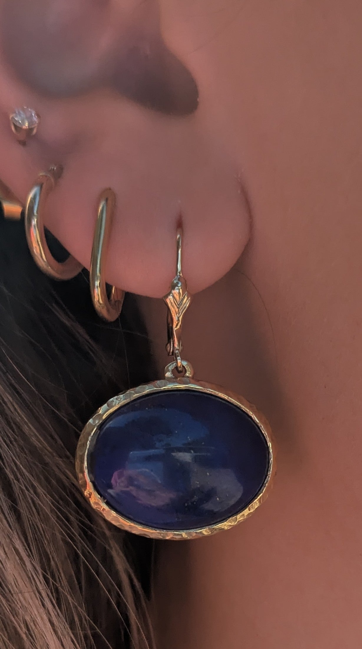 14kt Yellow Gold Lapis Earrings on Leverbacks