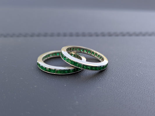 14k White Gold Pair of Emerald Eternity Bands