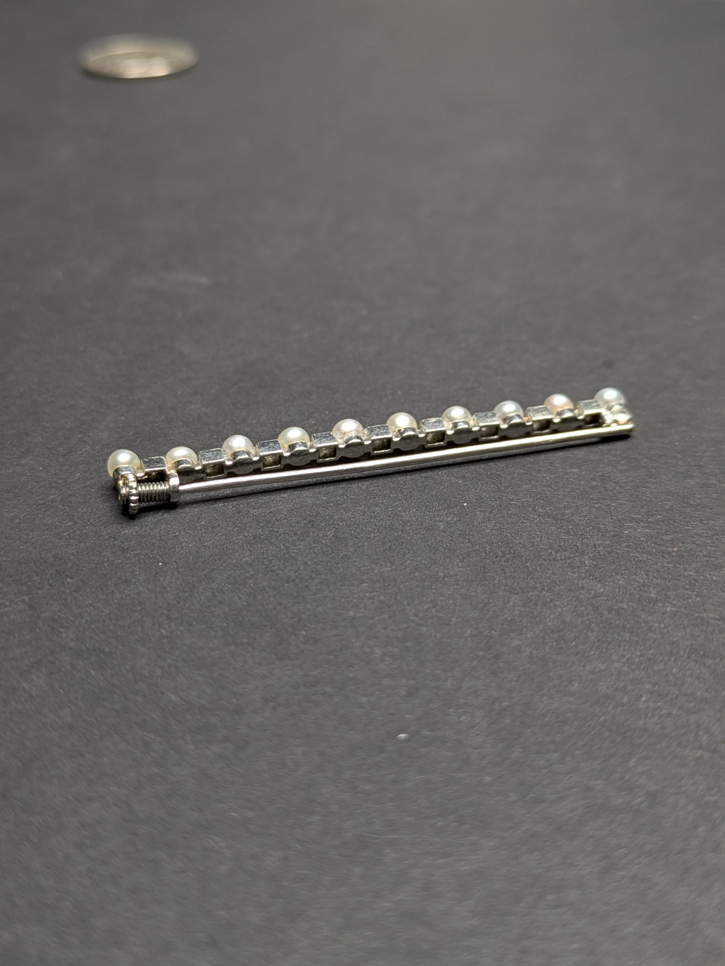 Platinum Pearl and Single Cut Diamond Bar Pin