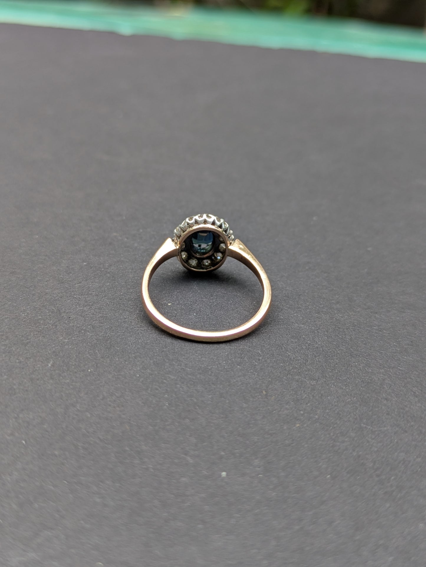 Sapphire Ring with Mine Cut Diamond Halo