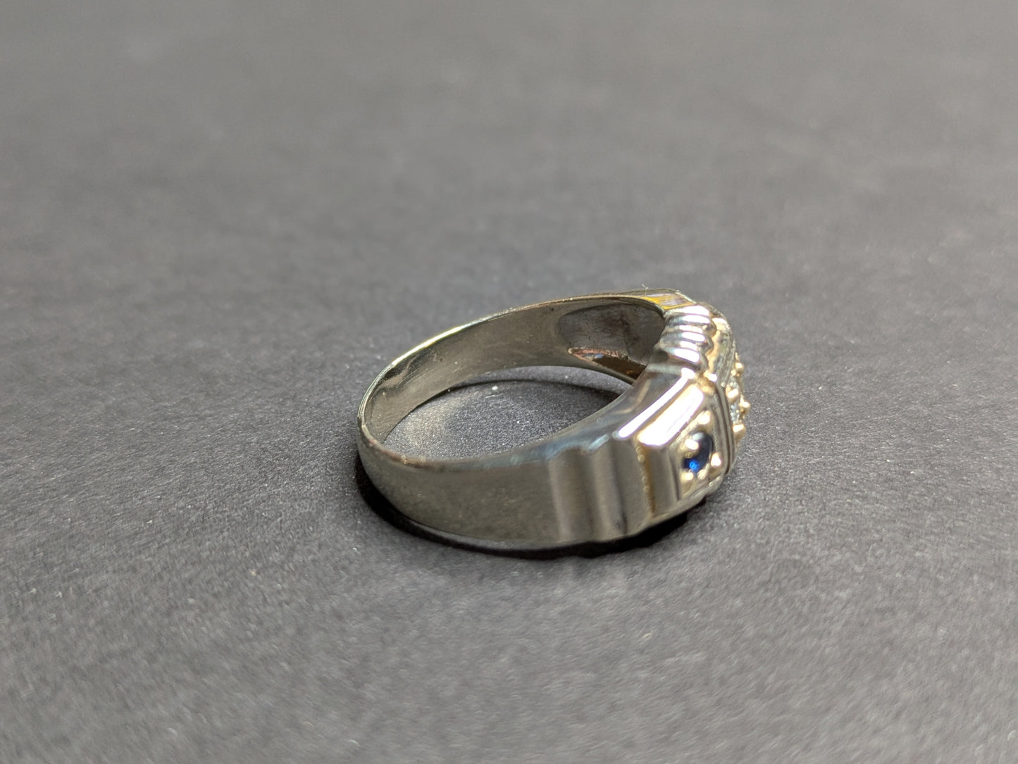 14k White Gold 1930's Sapphire and Diamond Ring