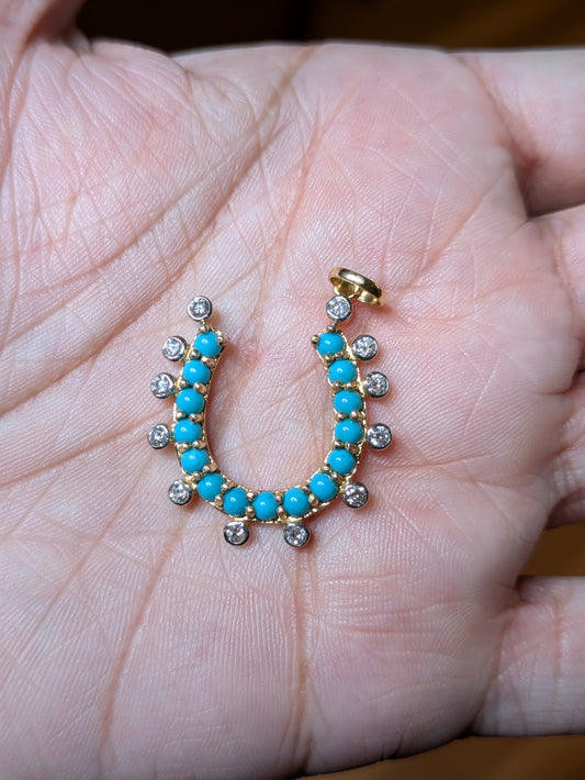 14k Sleeping Beauty Turquoise and Diamond Horseshoe