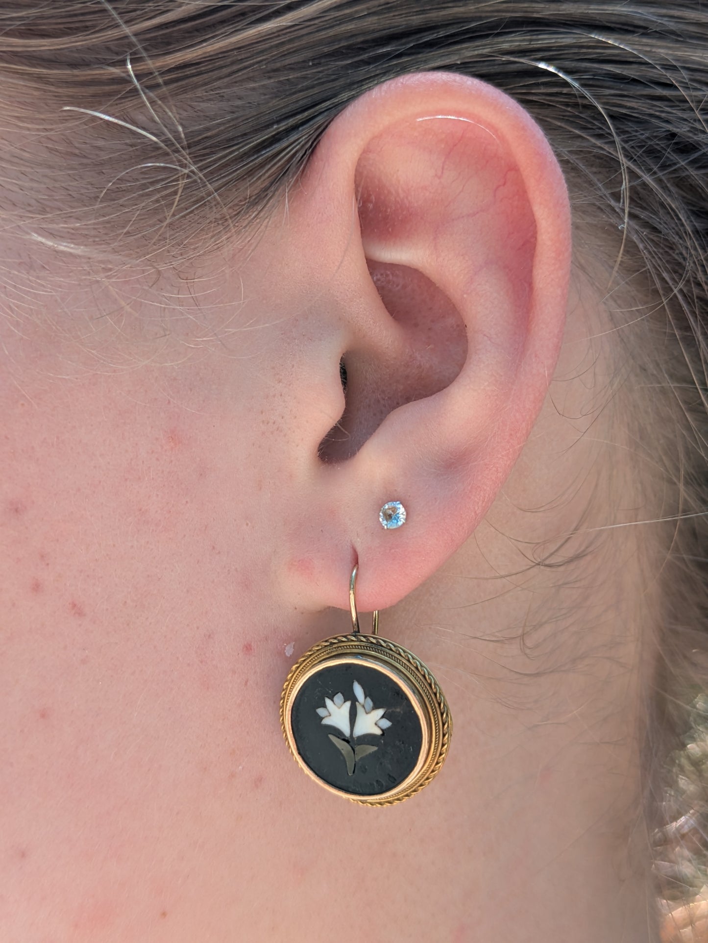 Pietra Dura Conversion Hook Earrings 14kt