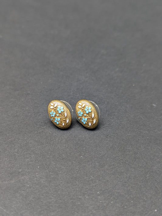 14k Repousse and Enamel Floral Stud Earrings