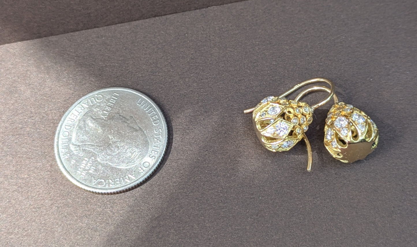 18kt "Pineapples" with Diamonds on 14kt Wires, Converted to Earrings
