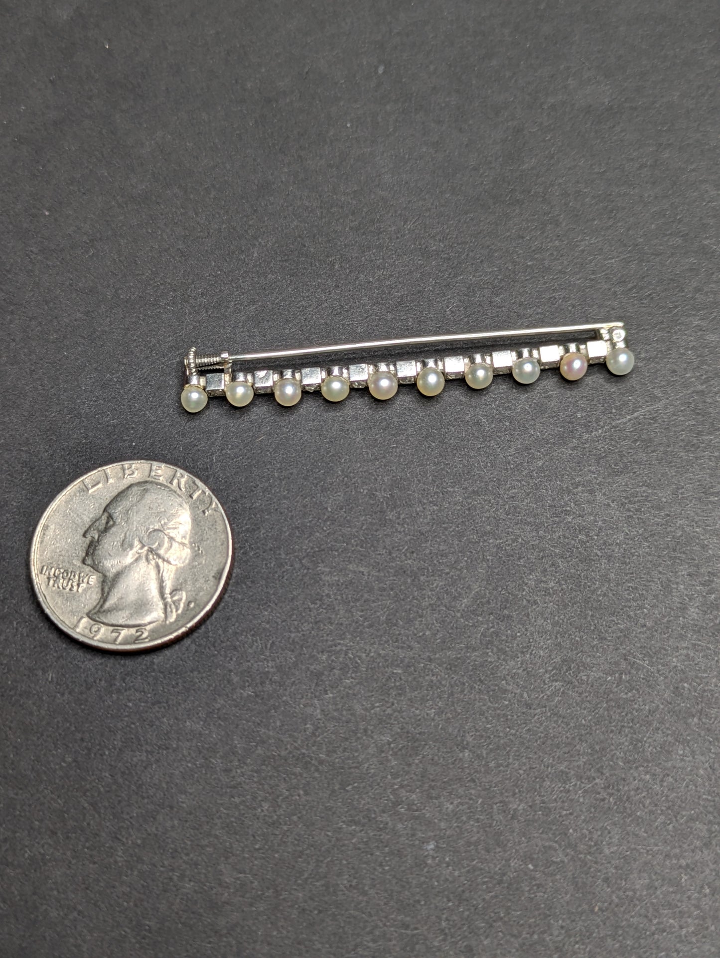 Platinum Pearl and Single Cut Diamond Bar Pin