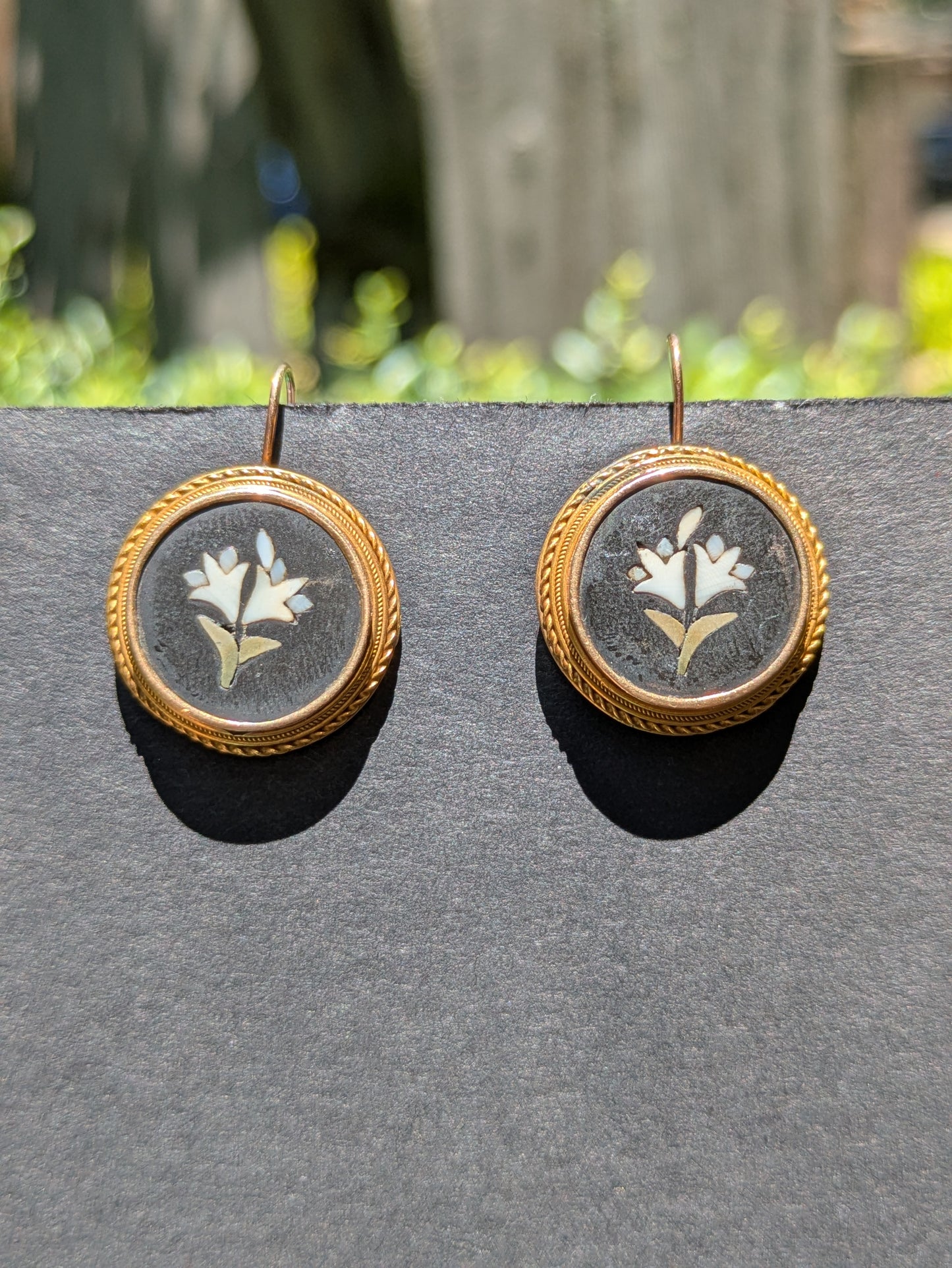 Pietra Dura Conversion Hook Earrings 14kt
