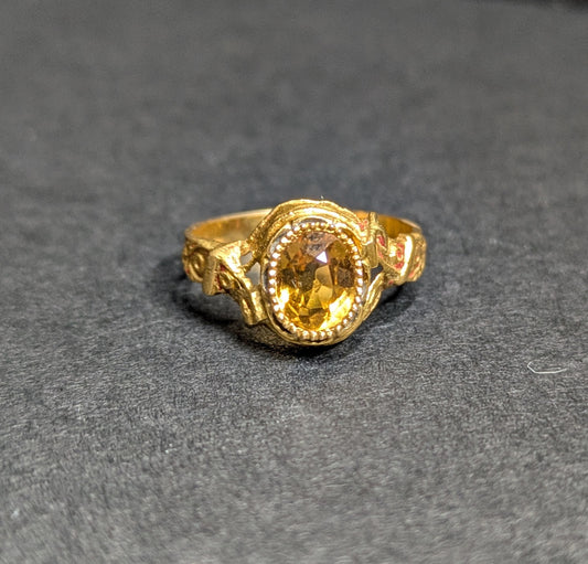 "A" "M" Citrine 18k Buckle Ring