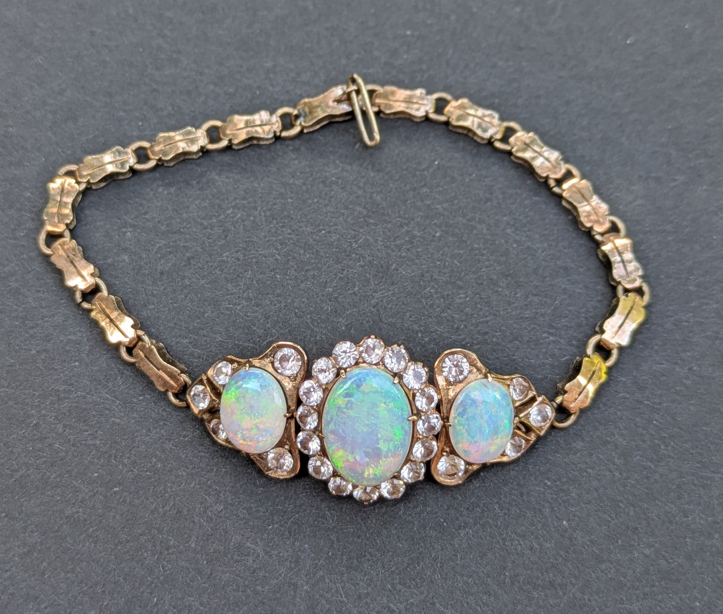 Edwardian 9k Rose Gold Opal and Diamond Bracelet