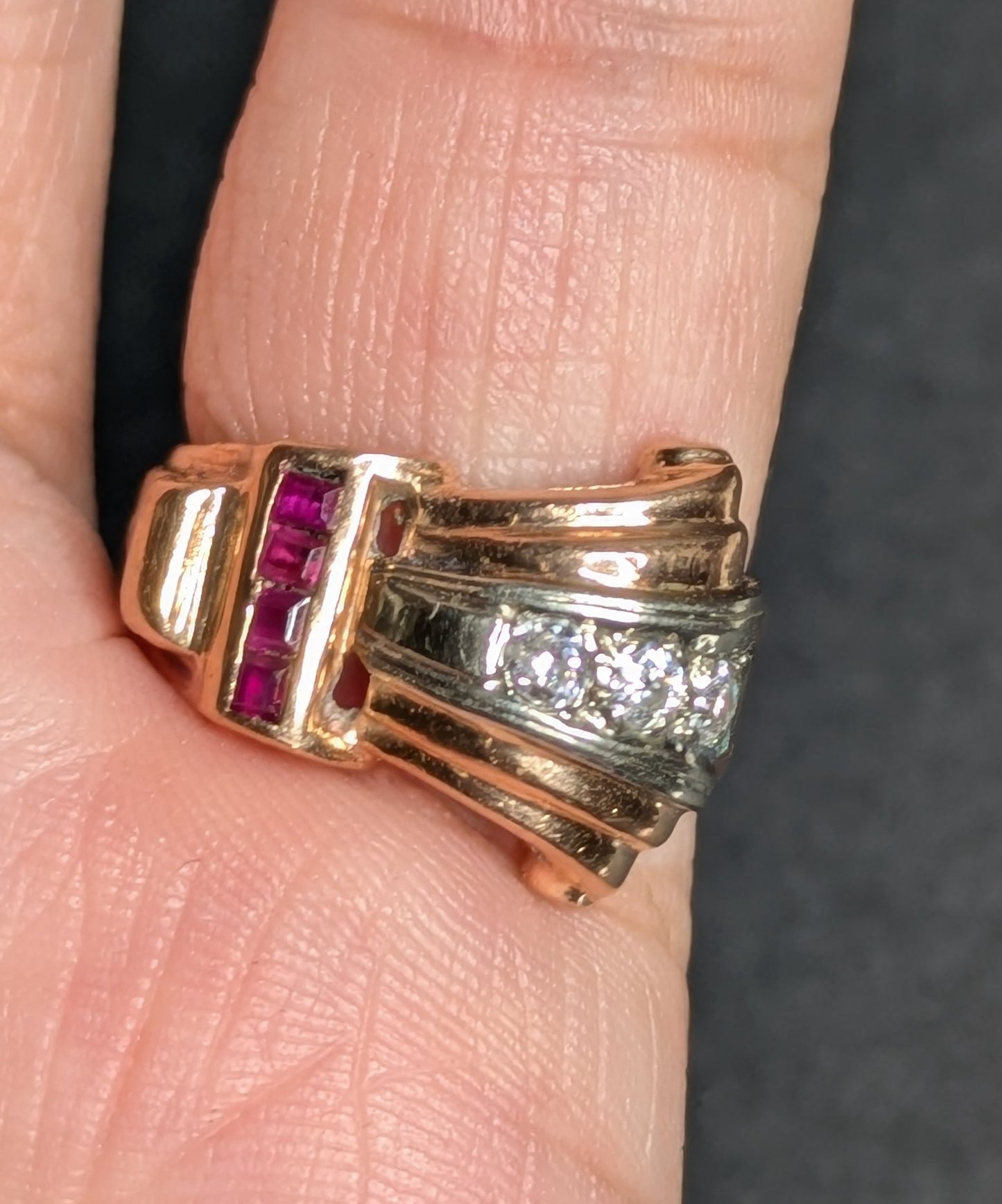 14k Rose Gold Ruby and Diamond Tank Ring